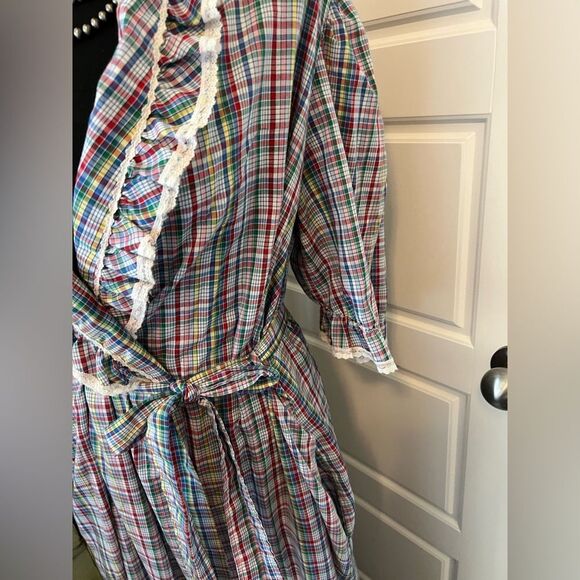 Robert Hunter Vintage 70s Rainbow Plaid Ruffle Puff Sleeve Full Length Robe O/S - Picture 5 of 12
